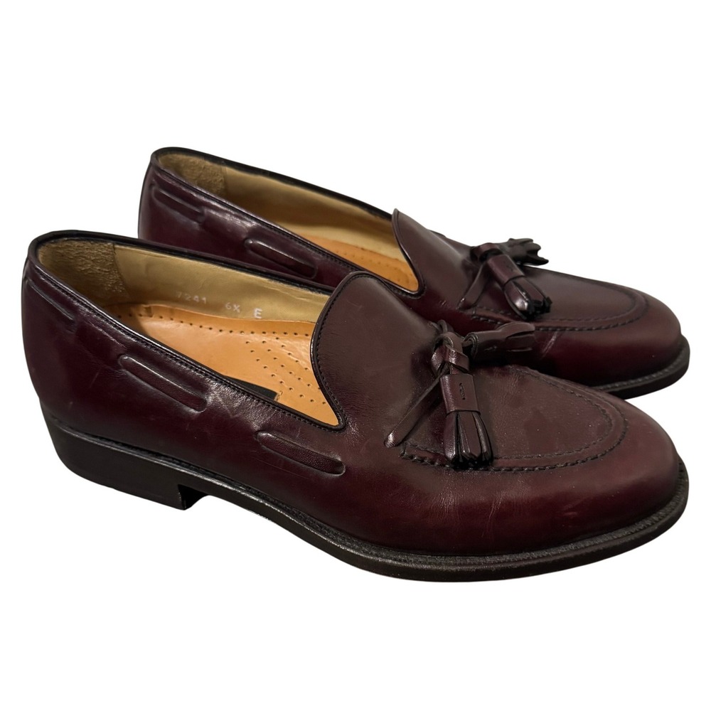 Hickey Freeman Loafer Shoes Mens‎ 6.5 E Burgundy Leather Tassel Classic Academia